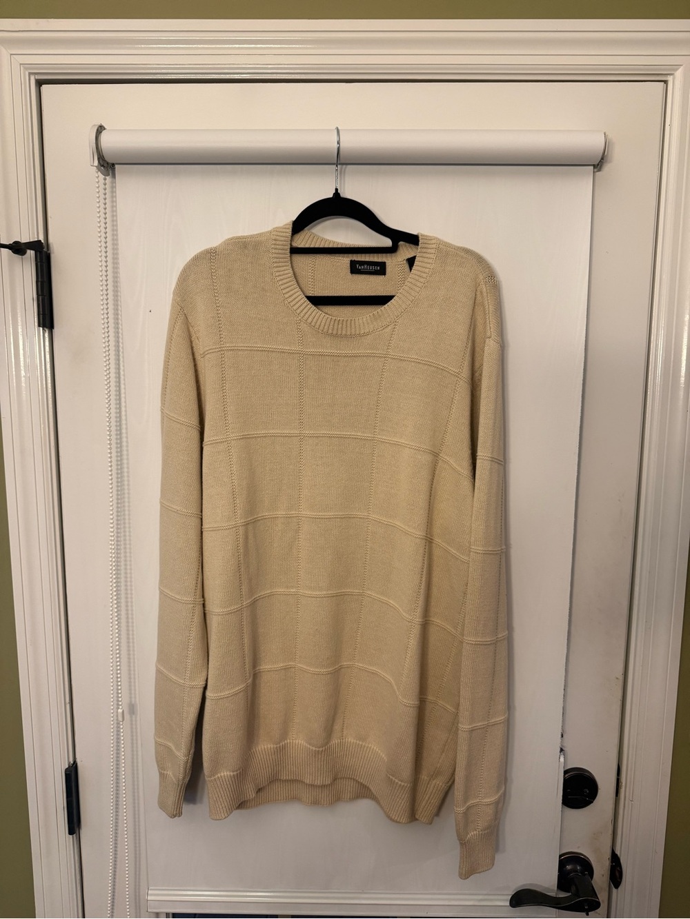 VanHeusen Men's Beige Crewneck Sweater with Subtle Windowpane
